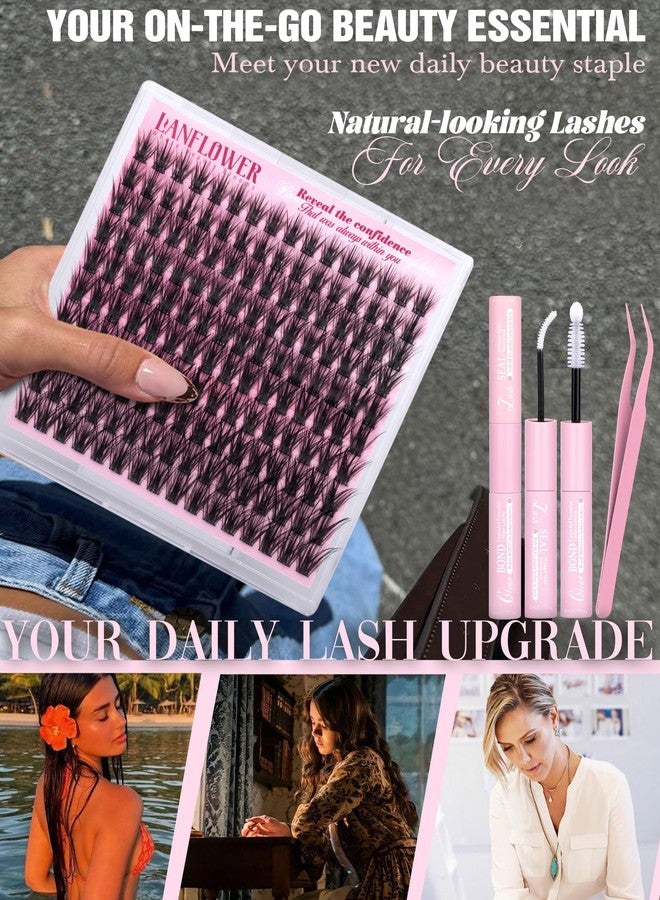 LANFLOWER Wispy Lash Clusters Kit Natural Eyelash Clusters 10-16mm Lash Extension Kit CD Curl Lashes Clusters Thin Band Cluster Eyelash Extensions Kit Manga Cluster Lashes by Lanflower - Image 3
